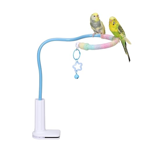 BAGHBPM Bird Rope Perch Parrot Toys,Adjustable Birds Playground Desktop Training Stand,Birds Cage Accessories Suitable for Canaries Budgies Lovebirds Conures Cockatiels (Blue)