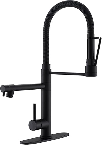 GIMILI Grifo de fregadero de cocina negro de doble caño comercial con rociador desplegable