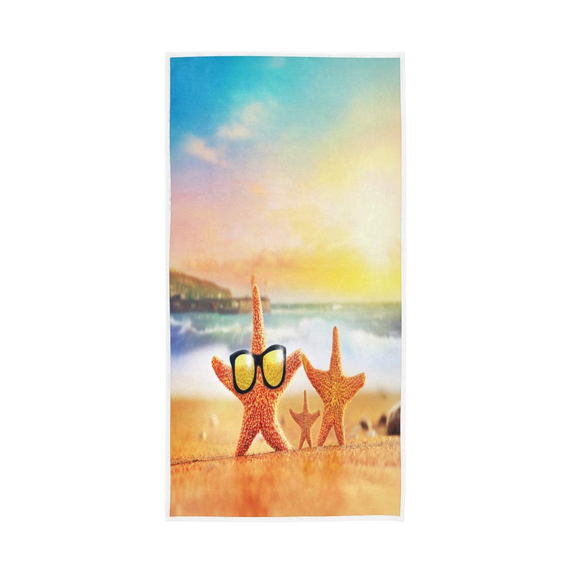 HUYGD Hand Towels Cotton Ocean Beach Starfish Soft Towel Multipurpose Bathroom Beach Towel for Home Kitchen Swim Spa Gym, 30x15 inch