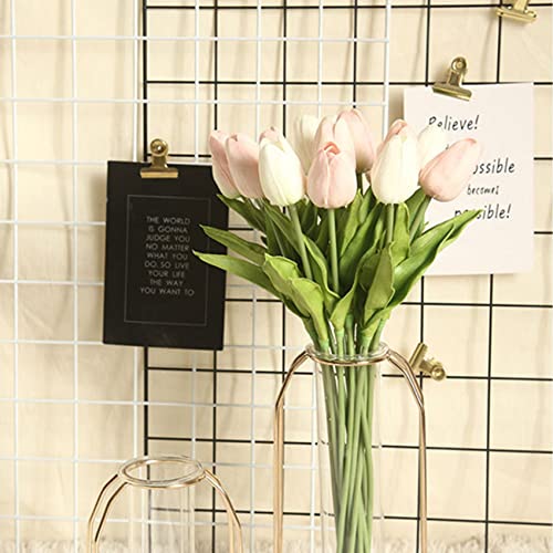 hanlongyu Tulips Artificial Flowers for Table Decor, Fake Artificial Bouquets, Realistic Tulips Flowers Decor for Wedding Party Office Kitchen Home Decor, 10 White & 10 Light Pink image 6