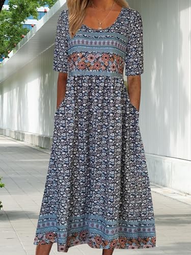ZOCAVIA Womens Boho Floral Printed Maxi Dresses 2024 Summer Casual Loose Flowy Bohemian Vintage Short Sundresses with Pockets4