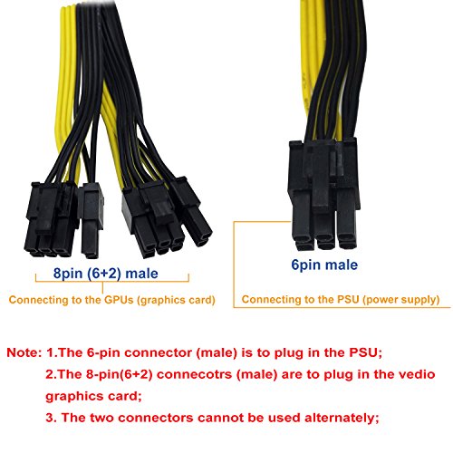 COMeap (2-Pack) 6 Pin Male to 8 Pin (6+2) PCI Express Power Adapter Cable for CoolerMaster and Thermaltake Power Supply with 6 Pin Port 20-inch (51cm)