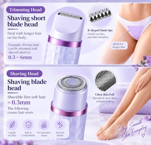 Image of VIFERA 2-in-1 Bikini Trimmer & Electric Shaver for Women - Rechargeable Razor for Bikini Line, Underarms, Legs & Face - Stainless Steel Blades, 120-Min Cordless Runtime, Wet & Dry Use (Purple)