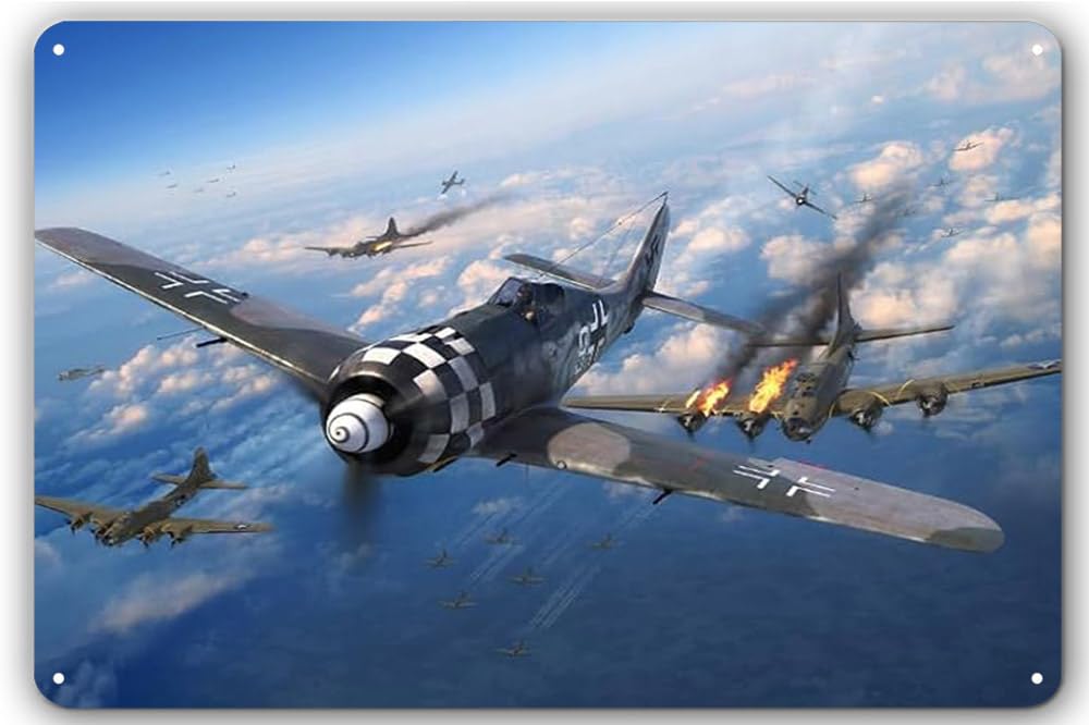 8x12 in Vintage WWII German Warbird FW 190 Tin Sign Military Fighter Plane Wall Decor