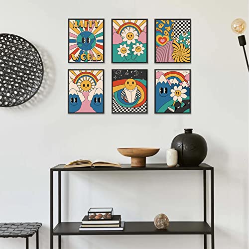 Yixihompt Retro Hippie Wall Art, Bright Groovy Posters 70S Vintage Canvas Prints With Psychedelic Landscapes With Rainbow And Planet Earth And Sun Rays, Trendy Wall Decor Unframed (Groovy 06, 8X10Inch) #TOP5