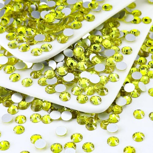 Image of 1440PCS SS16 Crystal Glass Flatback Rhinestones, Round Flat Back Crystal Gems for Nail Art and Craft Clothes, Glue Fix Diamond Stones Citrine /Lemon Yellow (3.8-4.0mm)