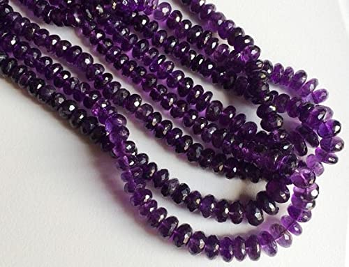 Perles rondelles améthyste naturelle facettée 7-9.5mm pour création de collier de lithothérapie