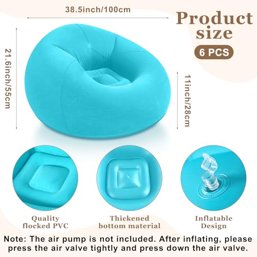 Image of Realspring Inflatable Bean Bag Chairs Outdoor Blow up Camping Chairs Inflatable Lazy Sofa Folding Portable Bean Bag Loungers Couch for Movie Night(Pink,Lake Blue,6 Pcs)