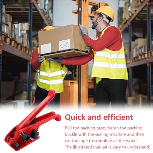 Manuelle Umreifungsgerät, Klebebandabroller Umreifungsband für Verpackung(100mx19mm Umreifungsband 100 Stück 19mm Phosphatknopf 20 Stück 32mm Verpackungsecke 1 Spanner)