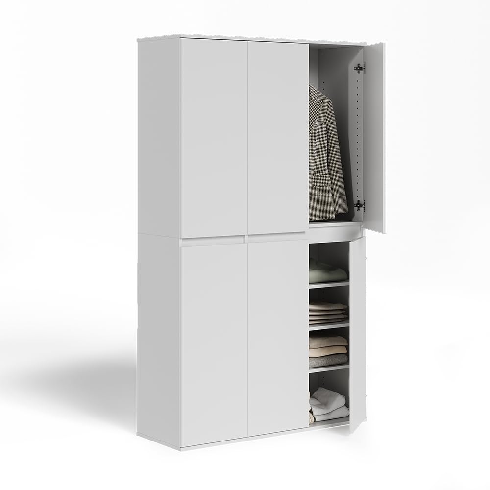 Vicco Armoire à vêtements Claus, Blanc, 111x191.5cm | avec 6 portes, pour le rangement des vêtements et des accessoires