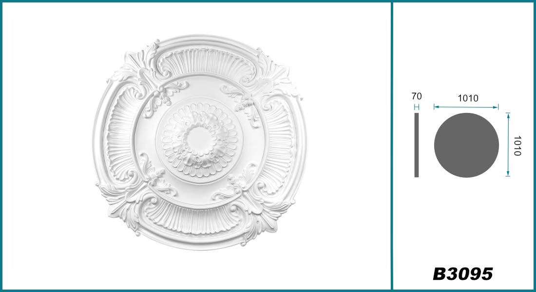 HEXIM Perfect Stuckrosette B3095, Ø 101cm - große Deckenrosette weiß, aus PU/Polyurethane, Zierelement, Stuck, Wanddeko Wohnzimmer Lampe rund