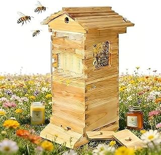 Be-e Hives Boxes Starter Kit Self-Flowing Honey Hive with 4 Frames Wooden Flow Hive Beehive Complete Kit for Beekeeping Small, Harvest Without Disturbing Bees, Holds 6000 Be-ES