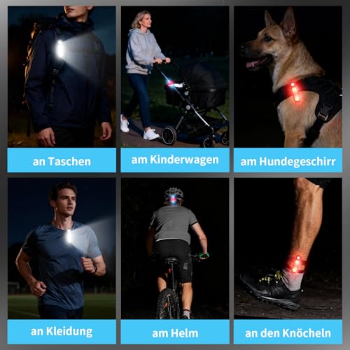 Taximi LED Clip Lamp - 300 Lumen Lauflicht Joggen Licht mit 6 Modi, IPX5 Wasserdicht LED Blinklicht Schulranzen Licht für Hundegeschirr, Kinder Reflektoren Anhänger zum Rucksack Kleidung, 2er