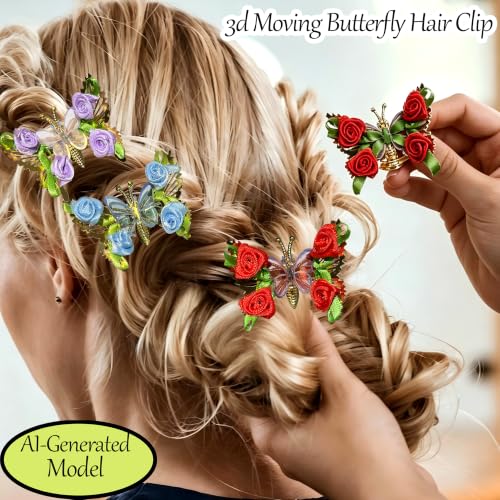 3 piezas clips de cabello con mariposa móvil 3D miniatura 4