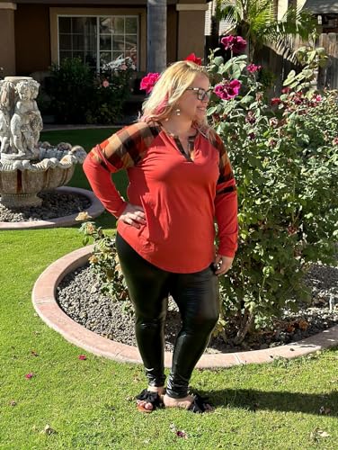 Image of CARCOS Plus Size Tops for Women Long Sleeve Fall Tunic Color Block Camo /Plaid /Leopard /Fall Blouse Crewneck Tshirt XL-5XL
