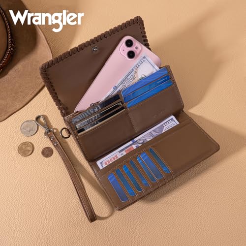Image of Montana West X Wrangler Western Wallets for Women Trifold Wristlet Wallets Large Capacity Women Clutch Wallet with Coin Purse