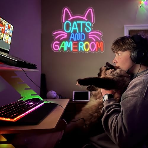 UExnkj-Y Chat Enseigne au Néon Game Room Neon Sign Gaming Cat Neon Lights Panneau Lumineux USB Game Room pour Décoration de Joueur, Salle de Jeux, Chambre à Coucher, Salon, Bar, Club, Fête – vue 6