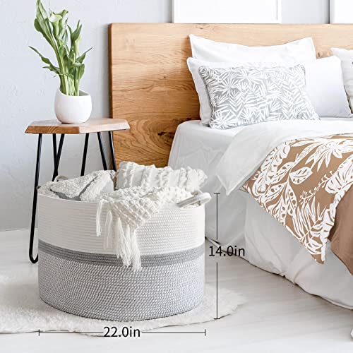 Chicvita Xxl Extra Large Cotton Rope Woven Basket, Throw Blanket Storage Basket With Handles, Decorative Clothes Hamper - 22" X 22" X 14" #TOP2