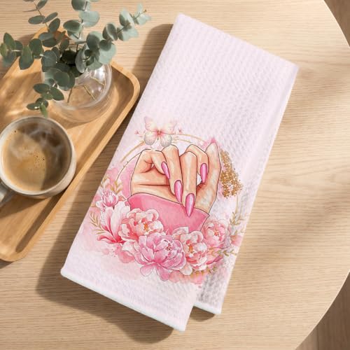 Image of Hanamiya Na 2 Pcs Pink Hand Towels, Nail Polish Decor Reusable Dish Towels
