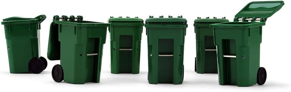 1/34 Scale Plastic Collectible Green Trash Carts - Set of Six Carts (#90-0519)