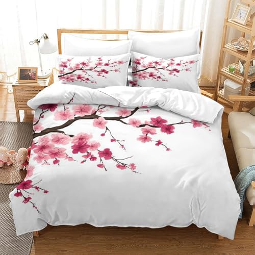 Housse de couette fleur de cerisier microfibre anti-plis pour lit single