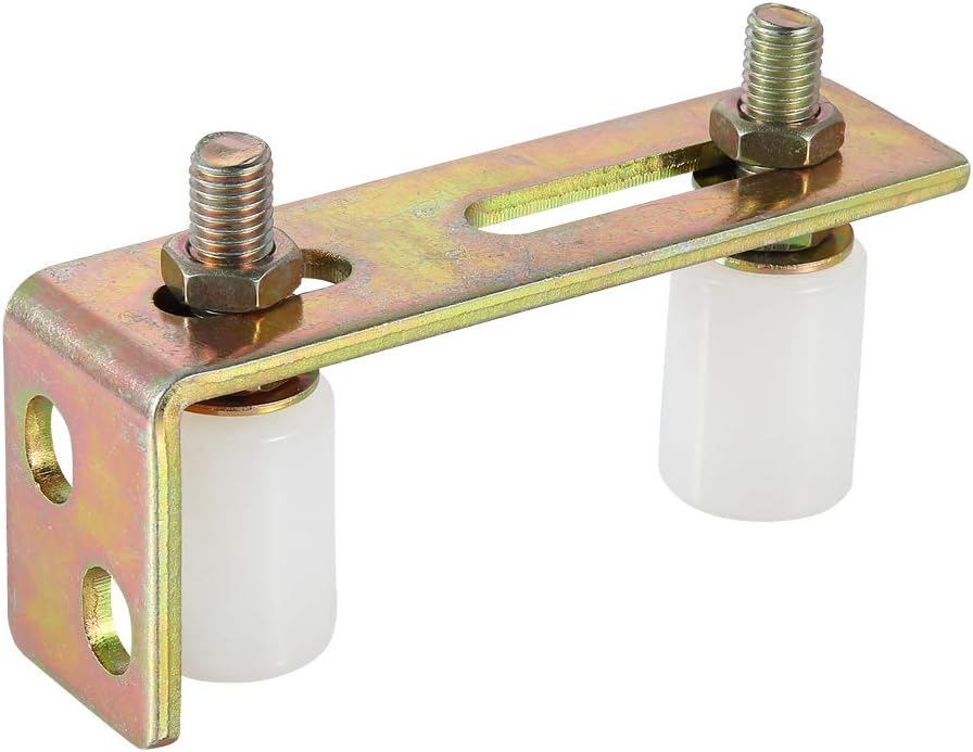 Skelang Slide Gate Guide Roller with L Post Bracket, Adjustable Dual Nylon Rollers Gate Assembly Support for Sliding Rolling Gates 2-5/16" Max Capacity