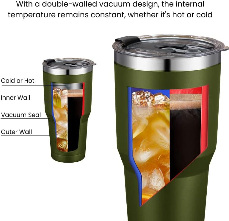 Miniatura 5 de Teaniru Vaso térmico de viaje de 30 onzas, taza aislada al vacío de doble pared  Vasos a prueba de derrames, regalo perfecto para las fiestas