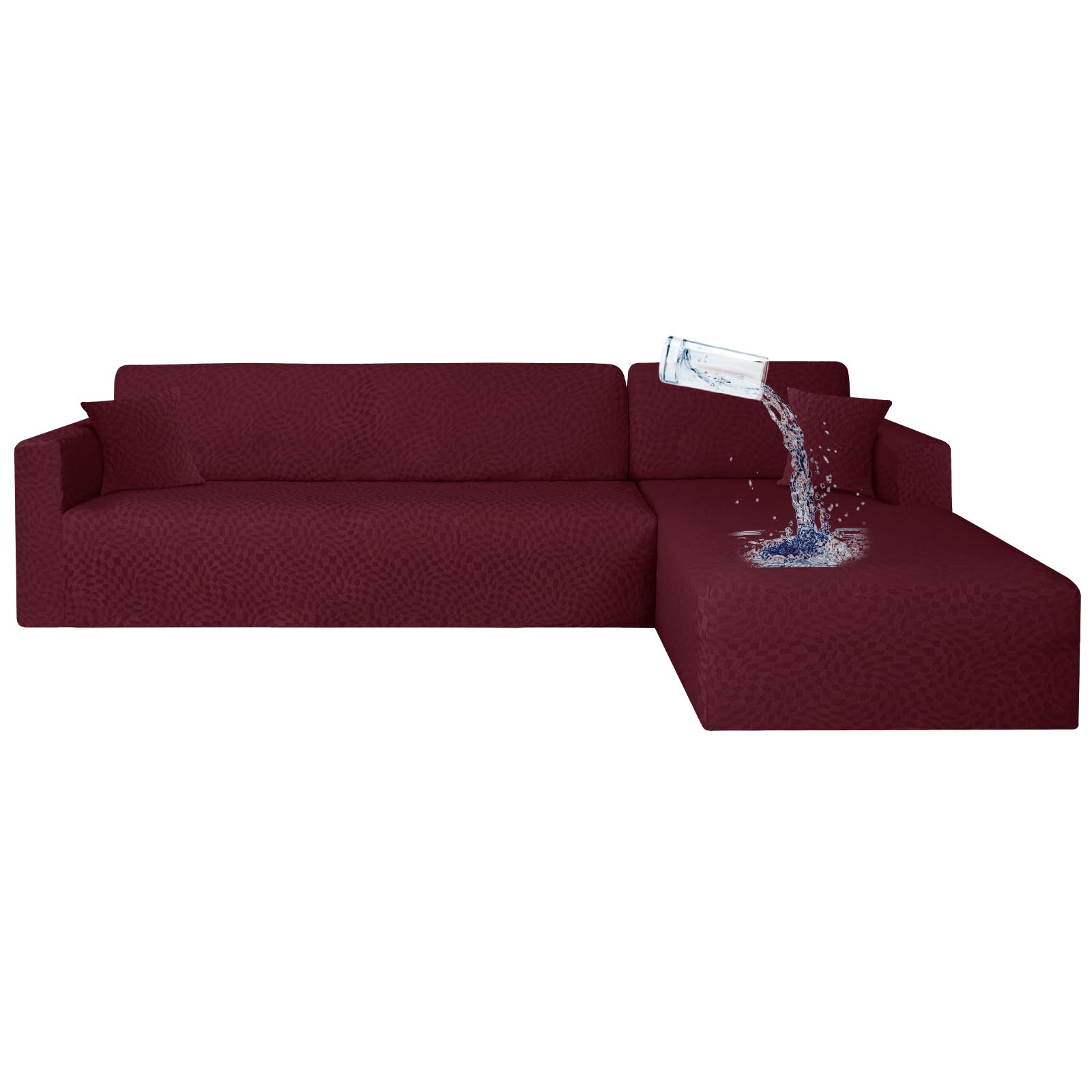 ZNSAYOTX Water Resistant Sectional Couch Covers, 2024 Fashion Stretch Slipcovers with Elastic Bottom for L Shape Sectional Sofa, 2 Pcs Pet Friendly Protector (3 Seat Chaise + 3 Seat Sofa, Wine Red)