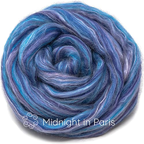 Silk Merino Fiber For Spinning. Super Soft Combed Top Wool Roving For Hand Spinning, Wet Felting, Nuno Felting, Needle Felting, Soap Making, Paper Making And Embellishments. Midnight In Paris #TOP1
