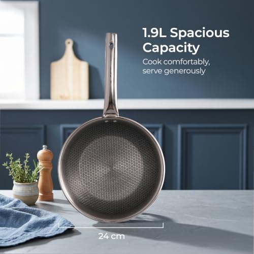 Image of Lifelong Triply Honeycomb Frying Pan for Kitchen | Deep Stainless Steel | 3-Layered Nonstick Coating | 2.5mm Thick | Scratch-Resistant | Even Heating with Less Oil | Gas & Induction Compatible (24cm)