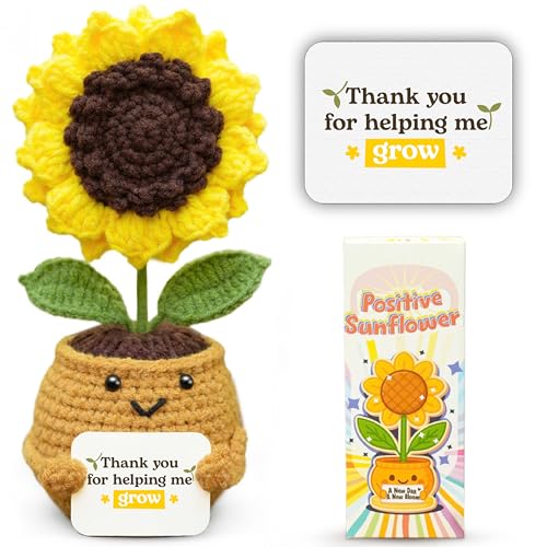Image of Sunflower Gifts for Mom, Emotional Support Crochet Sunflower - Handmade inchThank You for Helping Me Grow inch - Teacher, Mentor, Mom, or Grandma Appreciation, Birthday for Moms