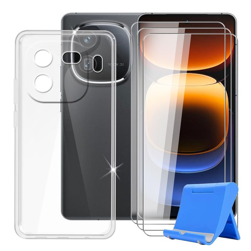 For Vivo IQOO 12 (6.78 inches) Mobile Phone Case + Screen Protector (3 Sets), Case Non-Slip Bumper Case Shell Protective Cover + Tempered Glass with Mobile Phone Holder - Transparent