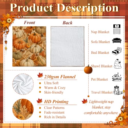Couverture pelucheuse compacte citrouilles orange lit et canapé - 8