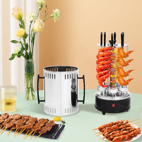Pionowy grill rotisserie, 1000 W, 20 x 37,5 cm, pionowy grill elektryczny z 5/6 szpikulcami, stal nierdzewna 400-500℃, elektryczna maszyna obrotowa do BBQ, grilla stołowego, grilla pionowego (6)