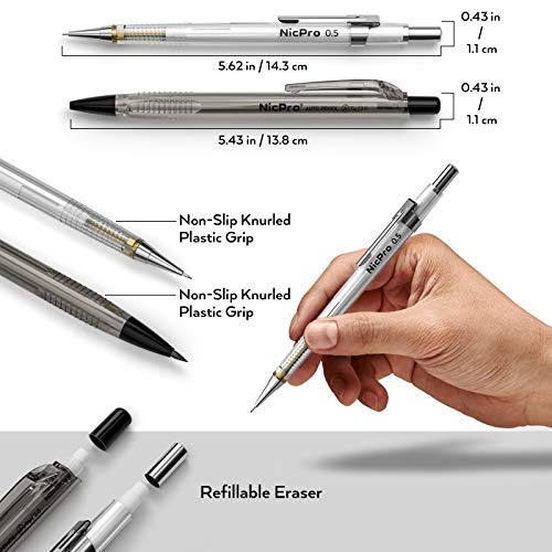 Nicpro 6 Pcs Art Mechanical Pencils Set With Case, Drafting Pencil 0.3 & 0.5 & 0.7 & 0.9 Mm And 2Mm Lead Holder (4B 2B Hb 2H) For Art Writing, Sketching Drawing,With Lead Refills Erasers Sharpener #TOP1