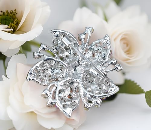 Image of Gyn&Joy Womens Crystal Rhinestones Lily Floral Wedding Flower Brooch Pins