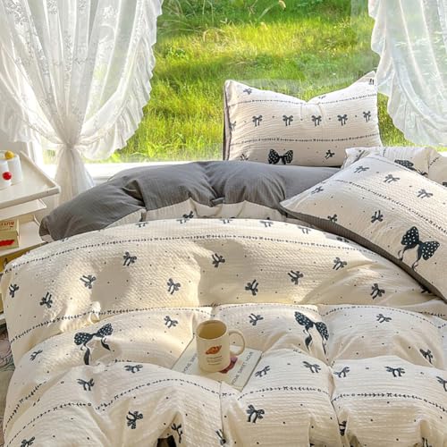 Nayoroom Bettwäsche 200x200 Schwarz Schleifen Bettbezug Kissenbezug 80x80x2 – Ansicht 5