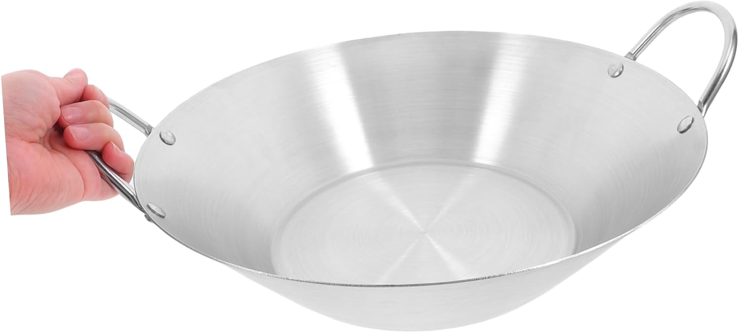 Stainless Steel Flat Bottom Hot Pot with Double Handles Non-Stick Griddle for Seafood and Meat for Camping and Kitchen Cooking