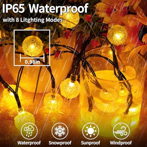 RJEDL Solar Lights Outdoor Garden, 11M/36ft 60LED Solar String Lights Solar Powered Waterproof 8 Modes with Remote Control Crystal Ball Decorative Lights for Garden Gazebo Festival (Warm White)