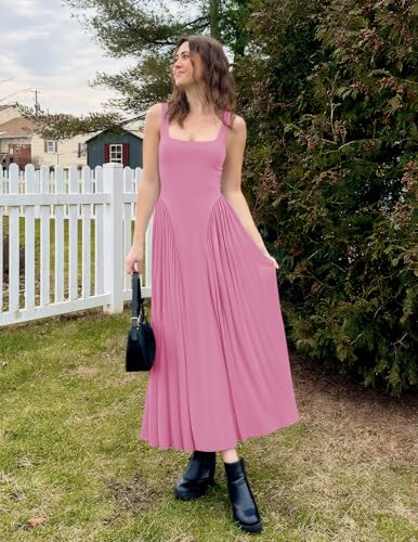 Image of ZESICA Womens 2026 Summer Sleeveless Square Neck Sundress Casual Long Flowy A Line Beach Vacation Maxi Dresses