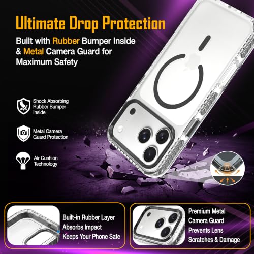 Image of Zapcase Crystal Clear Back case for iPhone 17 Pro Max | Hard PC Back | TPU Bumper with Inner Rubber Grip | Metal Camera Guard Bezel | Metal Buttons | Scratch Resistant | 2 Layer Edge Protection |Black