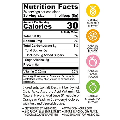Dc24 Daily Care Sugar Free Lollipops With Vitamin C, Healthy Suckers With Xylitol, Assorted Fruit Flavored Hard Candy For Kids, Non-Gmo, Gluten Free, 24 Count #TOP5