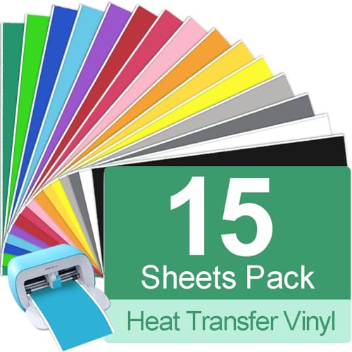 TAOYIO Smart Iron On para Cricut Joy, 15 Piezas 14cm x 30,5cm Vinilo de Transferencia de Calor Película Flexible Plotter Textil Fácil de Cortar y Desmalezar, Película para Plotter Textil,Camisetas