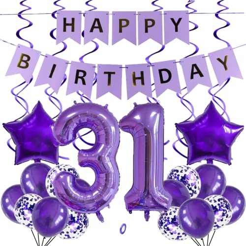 SNOWZAN Globos Decoración de 31 cumpleaños Púrpura 40 pulgadas Globos gigantes con números, Globos de lámina de látex 25 piezas