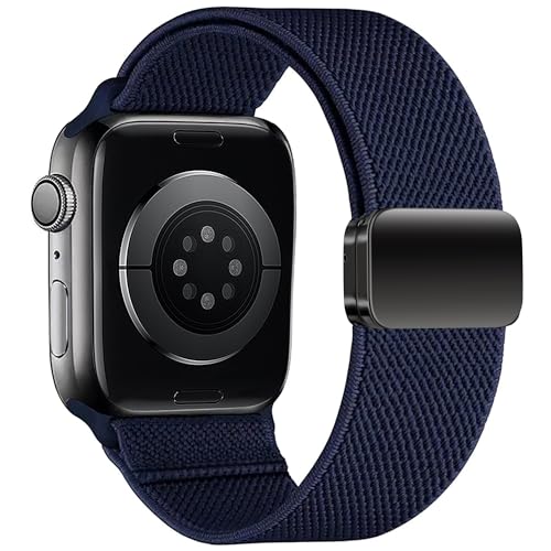 XMUXI Magnetic Nylon Strap Compatible with Apple Watch Band 46mm 42mm 45mm 44mm 41mm 40mm Soft Sport Solo Loop Watch Band for iWatch Bands Series 11 10 9 8 7 6 5 4 SE/2nd SE3 (40/41/42mm Dark Blue)