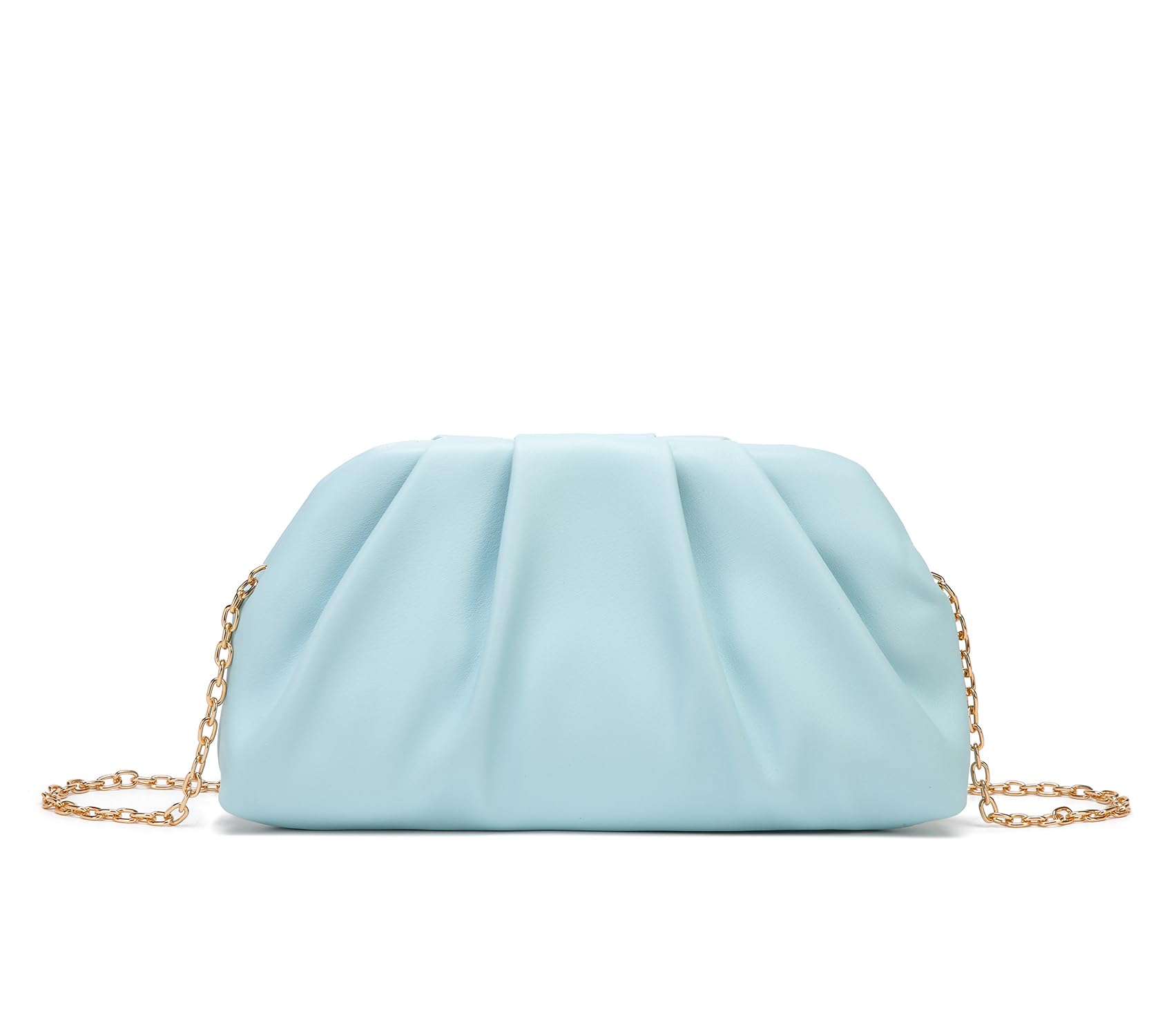 Dreubea Women's Fashion Cloud Shape Evening Bag Charming Fold Leather Clutch Handbag with Chain