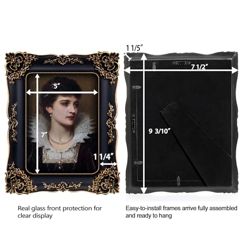 Image of Gothic Picture Frame 5x7 Black Ornate Picture Frames Vintage | Tabletop or Wall Display, Real Glass