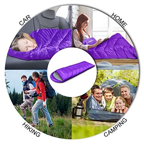 Miniatura 6 de Yordawn Saco De Dormir Cama Adulto Niños Ultraligero Y Compacto, Para Camping, Viajes Senderismo, 4 Estaciones Invierno Verano, Sleeping Bag Impermeable, Púrpura