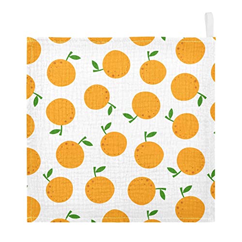 Image of vvfelixl Baby Washcloths Cotton Cartoon Oranges Baby Muslin Washcloths Soft Baby Face Towel for Newborn Infants Baby Wipes, 11.8 X 11.8 Inch, 5 Pack White