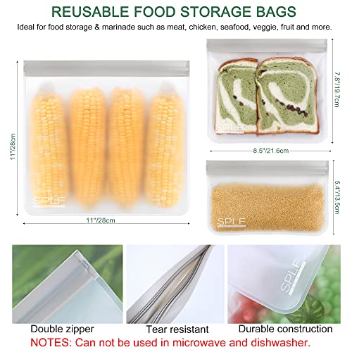 Splf 12 Pack Bpa Free Reusable Storage Bags (5 Reusable Sandwich Bags, 5 Reusable Snack Bags, 2 Reusable Gallon Bags), Extra Thick Freezer Bags Leakproof Silicone And Plastic Free Lunch Bags For Food #TOP2
